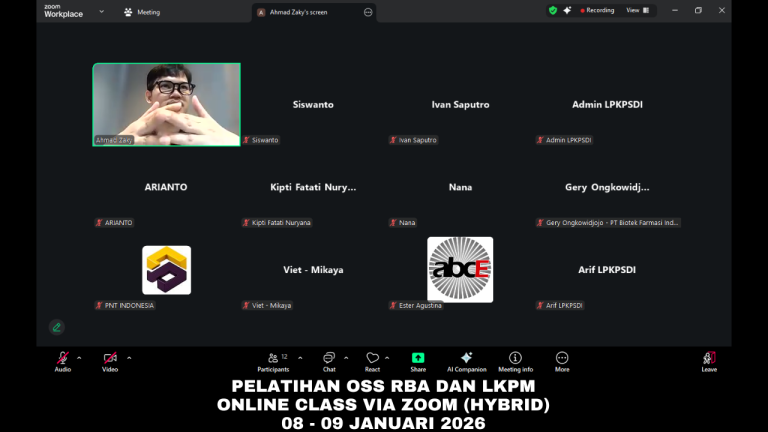 Pelatihan OSS RBA - LKPM Online Via Zoom 08 - 09 Januari 2026