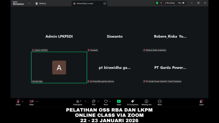 Pelatihan OSS RBA - LKPM Online Via Zoom 22 - 23 Januari 2026